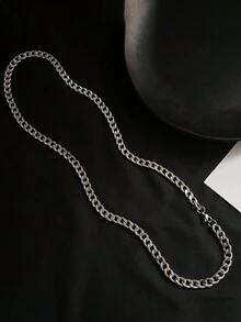 1pc Men's Stainless Steel Chain Necklace, Suitable For Daily Wear - Silver - View 1