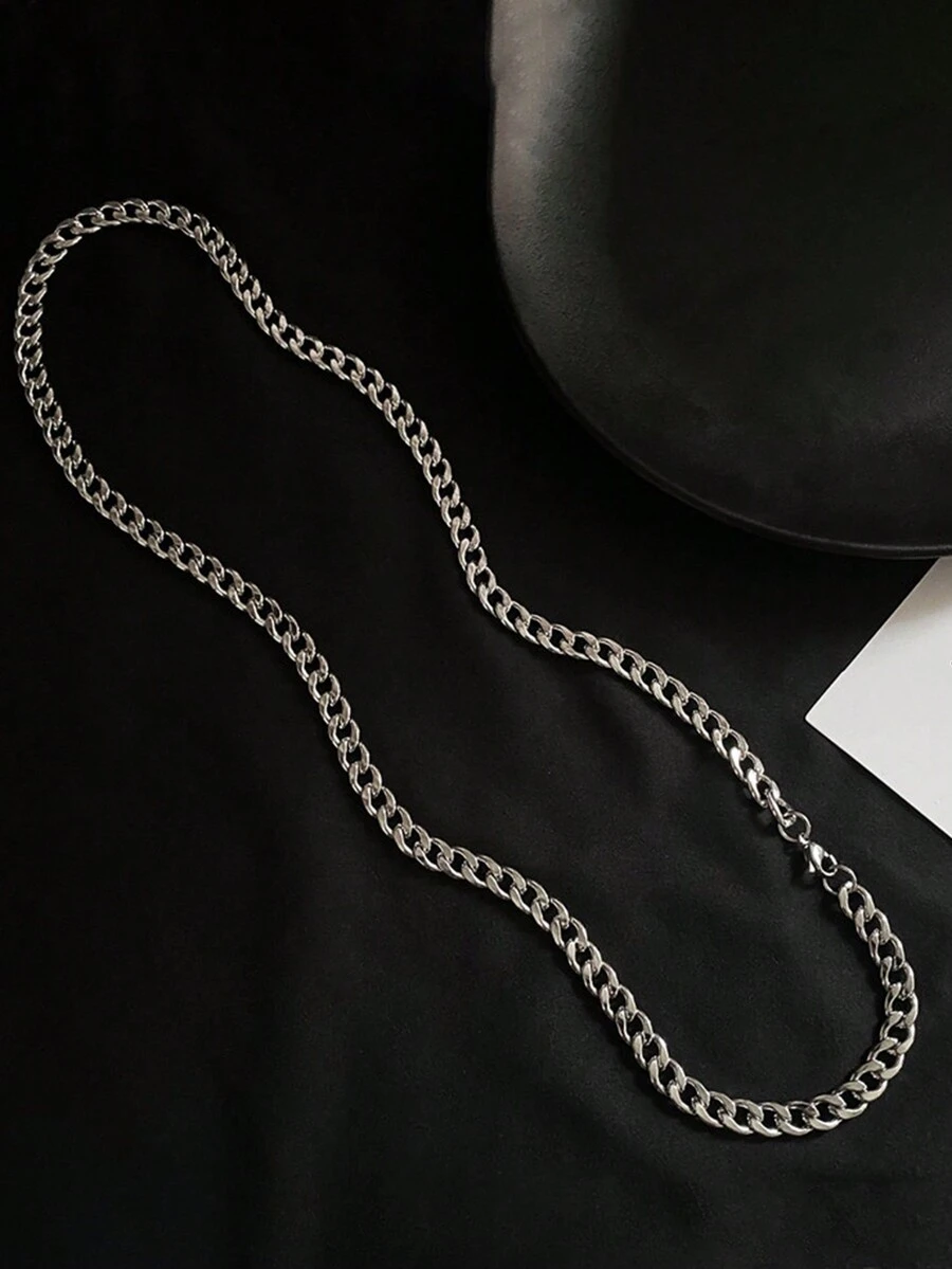 1pc Men's Stainless Steel Chain Necklace, Suitable For Daily Wear - Silver - View 1