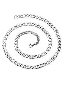 1pc Men's Stainless Steel Chain Necklace, Suitable For Daily Wear - Silver - View 2