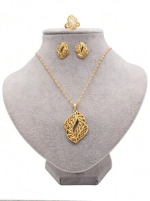 Người châu Phi Mạ vàng Đồ trang sức Dây chuyền Vật rủ xuống Hoa tai Bộ nhẫn Đối với phụ nữ Dubai Buổi tiệc Đám cưới cô dâu Món quà - Vàng - Xem 2