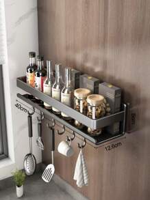 1 Pieza Estante De Almacenamiento De Cocina Gris Para Especias Con Diseño Montado En La Pared Sin Necesidad De Perforar La Pared - Gris - Ver 4