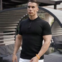 Men's Knitted Polo Shirt Slim Fit Short Sleeve Casual - 黑色 - 查看 5