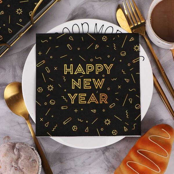 20pcs/Set 2024 Happy New Year Printed Napkins With Colorful & Black & Gold Design, Ideal Gift For New Year'S Eve Party Or Festive Celebrations