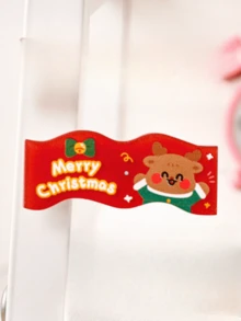 1个女士多色塑料小鹿造型圣诞铃铛蝴蝶结发夹，时尚个性侧发夹，冬季圣诞配饰