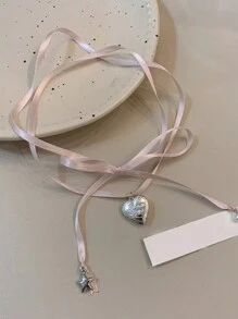 1 Pieza Collar De Colgante De Dama De Amor Con Cinta Rosa Empilada Retro De Moda Harajuku Dulce Y2k, Joyería De Regalo
