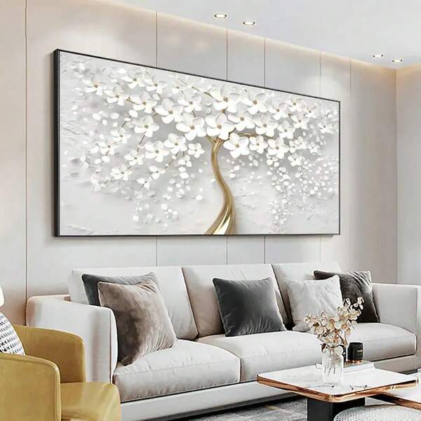 HALFLEMART 1pc Nordic White Flower Canvas Painting - Modern Wall Art For LivingRoom Decor - Frameless Prints And Posters