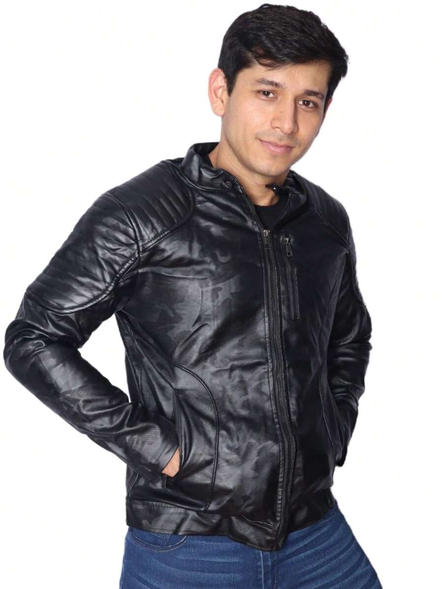Chamarra Chaqueta Piel Sintética Moda Y Vanguardia Para Caballero - Negro - Ver 1
