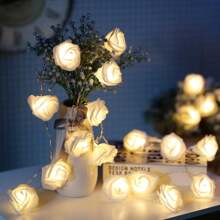 9.84ft 20 Rose ,Flower String, Holiday Lights Indoor For Christmas Bedroom Wedding Valentines Day Decorations,Christmas Garland Pinecones Red Berry Garland Garland For Mantle Fireplace Table Indoor Outdoor Garland Decor Party Birthday,Valentine'S Day,Mother'S Day Gift - 乳白 - 查看 1