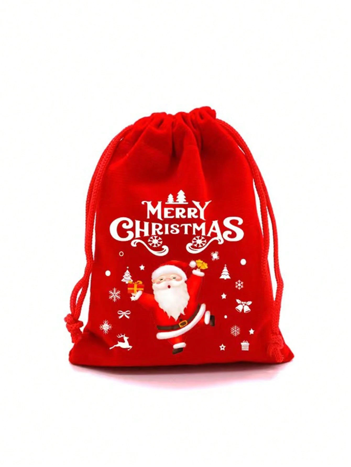 1set/10pcs New Red Velvet Gift Bag Set With Drawstring, Christmas