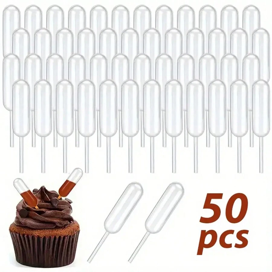 50pcs, 4ml/0.14oz Squeeze Dropper Pipettes for Desserts - Perfect for Macarons, Chocolate, Cupcakes, Ice Cream, Salad, , Sauce, and Jam - Easy to Use and Transfer Liquids - long shape - View 1