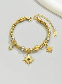 1 Peça Pulseira de Aço Inoxidável Colorblock Octogonal, Adequada para Uso Casual e Presente Feminino