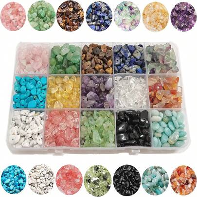 1 套天然碎石随机颜色珠子不对称宝石治疗水晶散石珠孔钻孔 DIY 适用于手链珠宝制作工艺