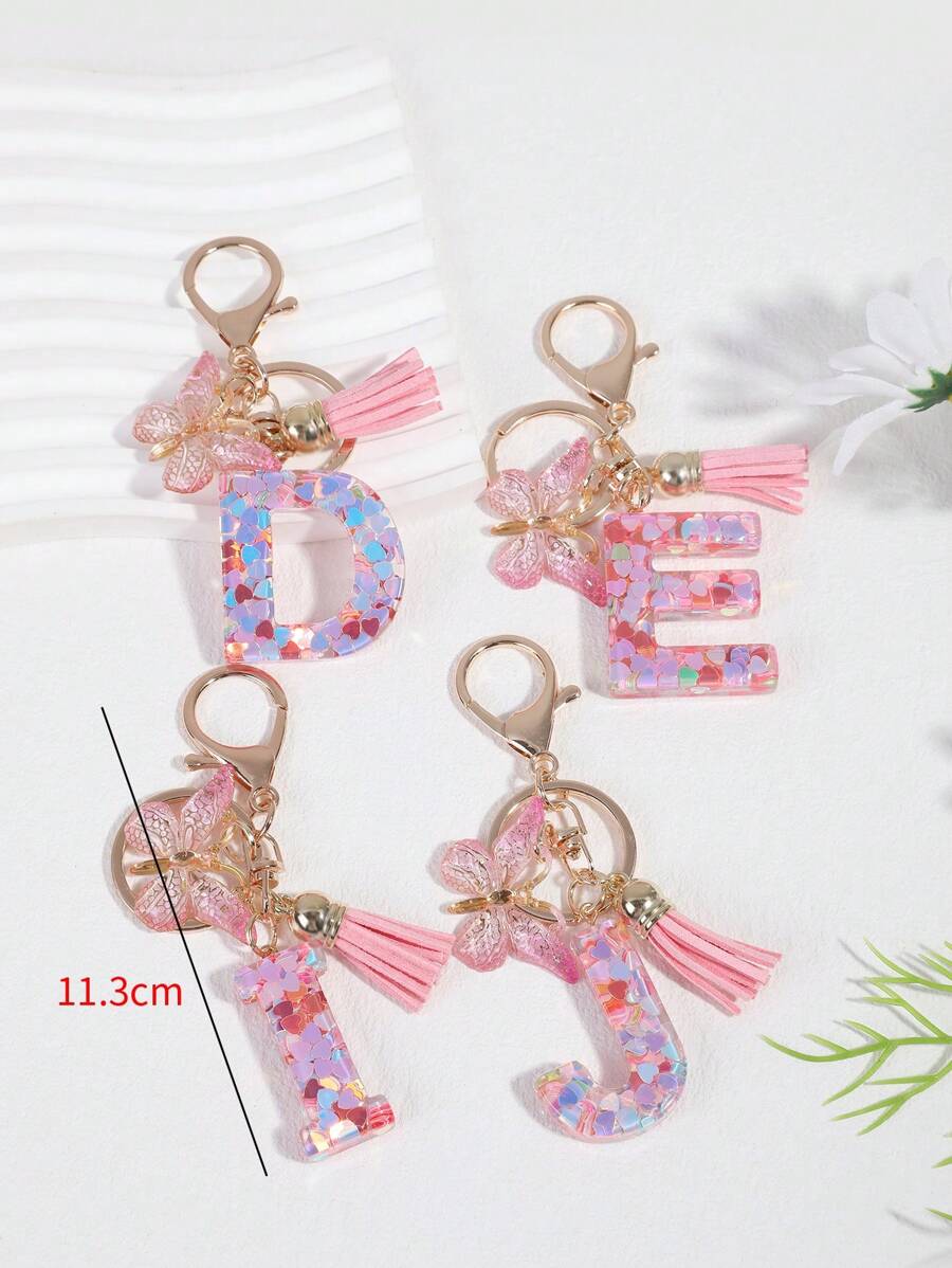 1pc Women's Fashionable Keychain With English Letter And Heart Shaped