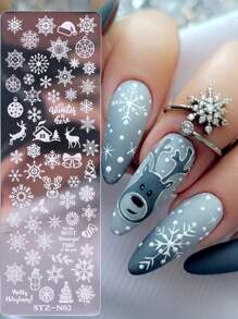 1pc Snowflakes Elk Christmas Nails Stamping Plate Santa Claus Winter Holiday Joy Design Printing Stencil Templates Manicure Tool - Silver - View 1