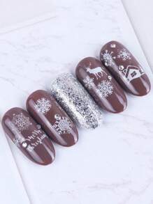 1pc Snowflakes Elk Christmas Nails Stamping Plate Santa Claus Winter Holiday Joy Design Printing Stencil Templates Manicure Tool - Silver - View 5