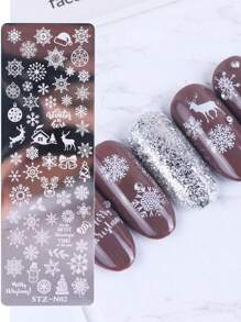 1pc Snowflakes Elk Christmas Nails Stamping Plate Santa Claus Winter Holiday Joy Design Printing Stencil Templates Manicure Tool - Silver - View 2