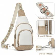 BOSTANTEN Sling Bag for Women Crossbody Purse Crossbody Bag Leather Chest Bag with Adjustable Guitar Strap for Travel - 白色 - 查看 5