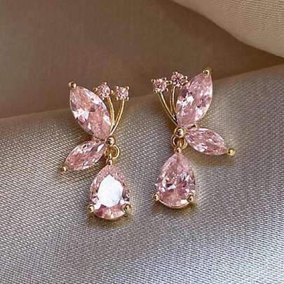 1 đôi Đúng mốt Cá nhân hóa Màu hồng Giọt nước mắt Loại bướm Dangle Hoa tai Đối với phụ nữ