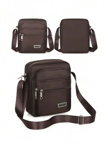 1入棕色尼龍防水單肩包,戶外休閒多功能斜挎包、背包、側背包、正方形包,假期旅行必備、大學生校園背包、暑期男友禮物、男士禮物