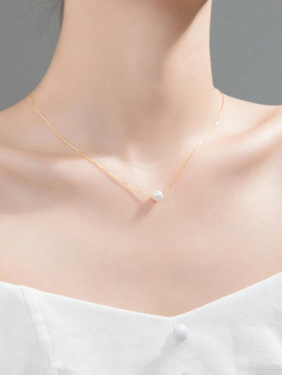 1pc Fashionable Faux Pearl And Gold Color Necklace Suitable For Women To Wear On Daily Parties - Yellow Gold - View 1