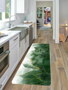 1pc Green Marble Kitchen Floor Mat, Polyester Non-Slip Floor Mat - Dark Green - View 6