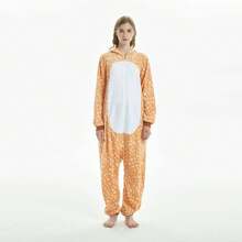 1 Miếng Flannel Phim hoạt hình dễ thương Không giới tính Cặp đôi áo có mũ Đồ ngủ - Màu be - Xem 1