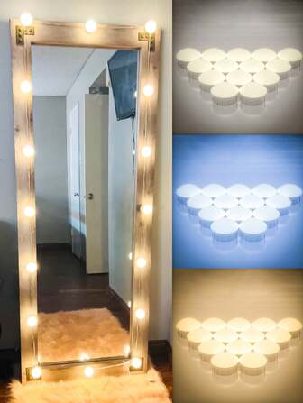 CanLing Espejo de maquillaje LED de señora, lámpara de tocador con 3 colores ajustables sin escalonamiento, 5V USB, para dormitorio, tocador, baño, belleza, bombilla de maquillaje nocturno con interruptor táctil, brillo ajustable, cable retráctil, 2/6/10/14 bombillas blancas