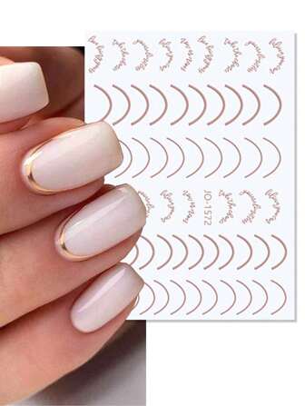 1張金色線條指甲貼紙，黃金刺繡曲線條紋指甲藝術裝飾DIY