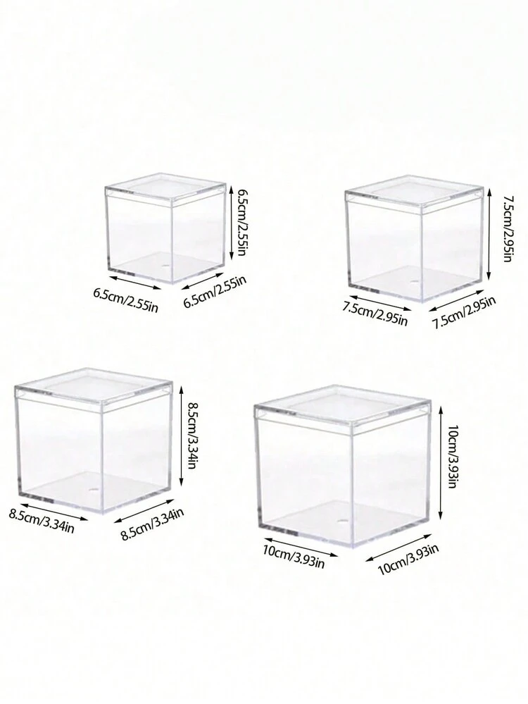 Cajas De Acrílico Para Exhibición, Cubo Cuadrado De Plástico Transparente, Pequeñas Cajas De Acrílico Con Tapas, Organizador De Dulces, Píldoras Y Pequeñas Joyas - transparente - Añade 4