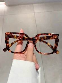 1 副女士新款拼色猫眼无度数眼镜，时尚豹纹设计高端装饰眼镜 - 彩色 - 查看 2