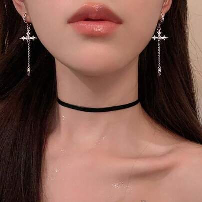1對歐美風格個性化鑲鑽吊墜流蘇耳環，女士優雅之選