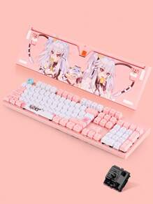 1pc Gk91 Gaming Mechanical Keyboard With Black Switch, Pink Wired Keyboard 104-key Full Anti-ghosting Pbt Keycap, Suitable For Gaming And Office - Pink - View 2