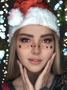 6 Sheets Pink Santa Claus Temporary Face Tattoos, Christmas Gifts, Family & Holiday Party Decorations, Party Favors