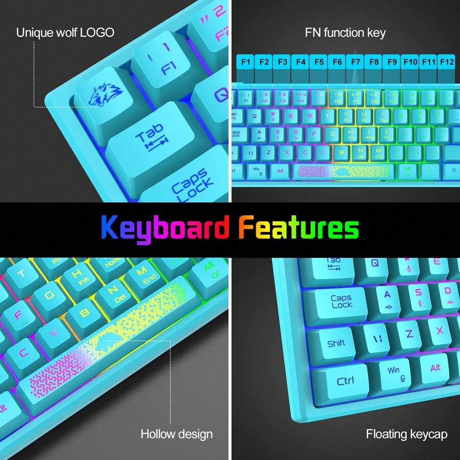 60 Gaming Keyboard And Mouse Combo,Portable 62 Keys TKL Wired RGB
