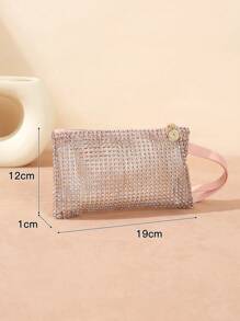 1個時尚粉紅色手腕提包,裝飾有鑽石和拉鍊,適合晚會和約會的女士,是理想的禮物 - 粉色 - 查看 3