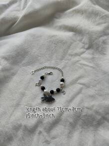 1set Black & White Round Beads With Star & Moon Charm Bracelet - 1 set of bracelets - View 3