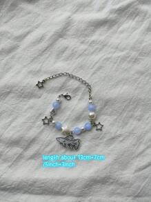 1set Black & White Round Beads With Star & Moon Charm Bracelet - 1 set of bracelets - View 2