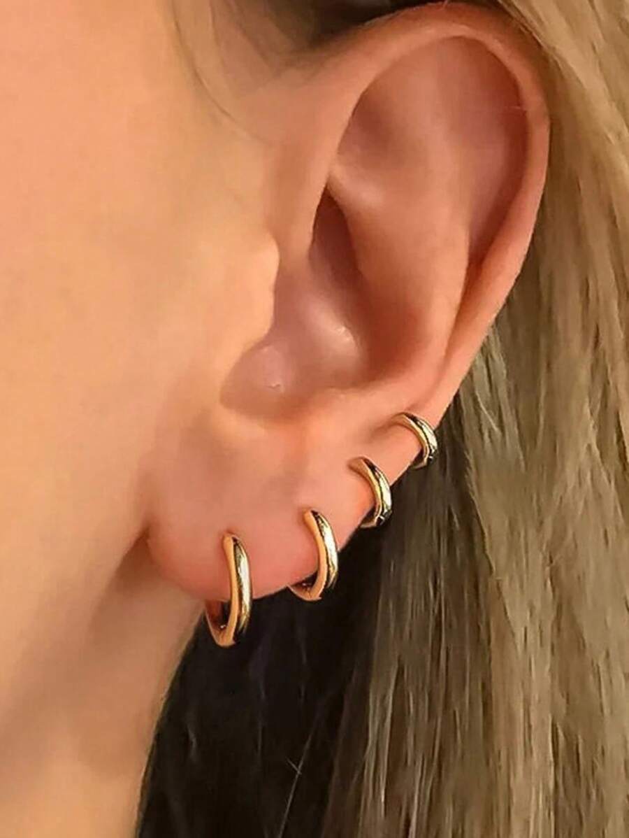 17KM 12pcs Simple Geometric Shaped Copper Metal Earrings Suit For Women Daily Wearing & Wedding Gift - Yellow Gold - View 1