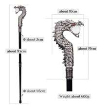 rufengbao 龍頭咬球時尚手杖裝飾手杖cosplay復古派對時尚行走拐杖牧羊杖93cm - 灰色 - 查看 3