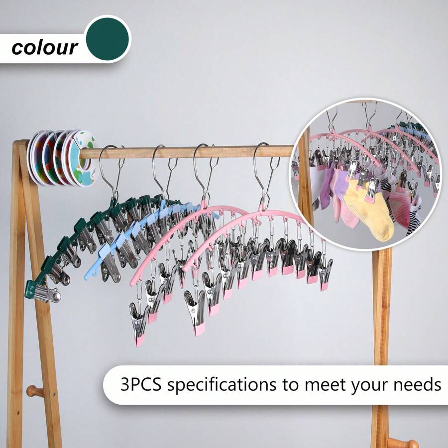 3入組/套不鏽鋼10個夾子衣架,有各種實色,適合晾晒襪子、內衣、毛巾和其他衣物,配備防滑垫和防風夾子,防止衣物受損和滑落,節省空間,易於進行家居晾乾和存儲 - 綠色 - 查看 1