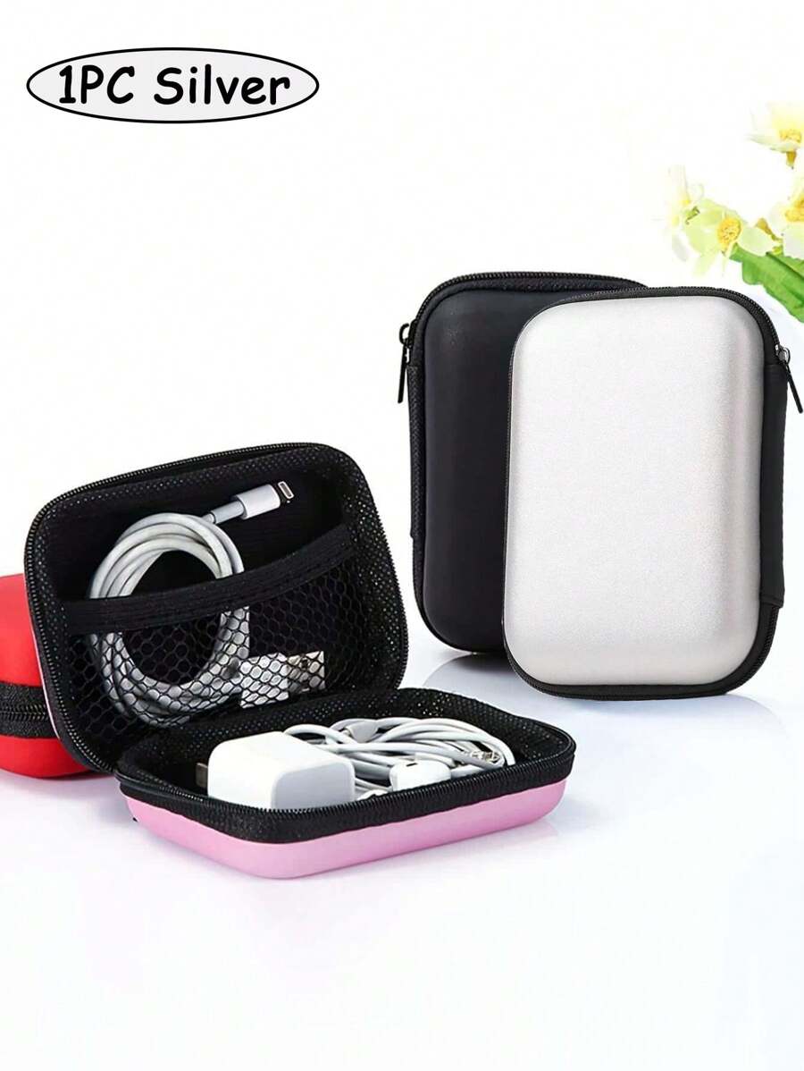1個便攜式迷你收納袋,手機充電器數據線收納袋,拉鍊設計盒型錢包,usb充電器耳機收納盒,便攜式硬盤耳機盒（銀色）,出差旅行所需的旅行配件耳機及耳塞,適用於商務旅行、學校、辦公室等 - 銀色 - 查看 1