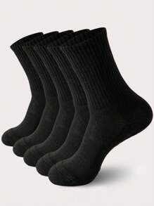5pairs Women Daily Minimalist Solid Fashion Sports Socks For Gym