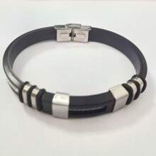 1只男士不鏽鋼手鐲,黑色溝槽方向盤硅烷底布龍手鐲,時尚休閒手鐲