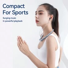 REMAX 最新款无线运动耳机，支持 TF 卡，颈带式耳机，蓝牙，防水/紧凑型，适用于运动、跑步、锻炼、驾驶，20 小时播放时间，黑色 - 黑色 - 查看 3