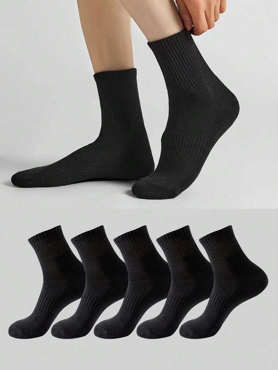 5 pares de calcetines de tripulación blancos puros para hombre, deportes de verano