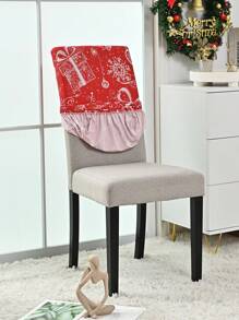1pc Christmas Themed High Elasticity Chair Cover, Festive Decor Dining Chair Cover For Living Room Dining Chair - Red and White - View 6