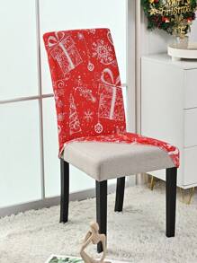 1pc Christmas Themed High Elasticity Chair Cover, Festive Decor Dining Chair Cover For Living Room Dining Chair - Red and White - View 5