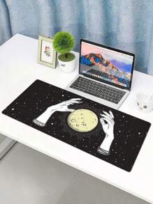 1片手&月亮圖案防滑遊戲&工作鼠標墊 - 珊瑚粉 - 查看 4