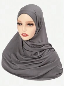 1pc Ladies "Khăn trùm đầu Hijab cỡ lớn mới mềm mại màu trơn Turban cho trang phục thường ngày Băng đô Phụ kiện Abaya Quần áo che mặt - Màu xám đen - Xem 5