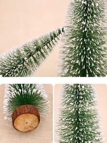 1 pc Mini Christmas Trees, Artificial Christmas Tree Bottle Brush Trees,Sisal Snow Trees with Wooden Base for Christmas Decor Christmas Party Home Table Craft Decorations - Green - View 3